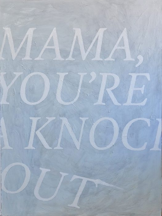 「無題」（2015年9月）oil on panel 「Mama, You're a Knock Out」は、女性に対する褒め言葉なんですよ。と松瀬さん。 日本語に訳すのは難しいなぁとのこと。「しいていうなら、“マブイ女”かな。」